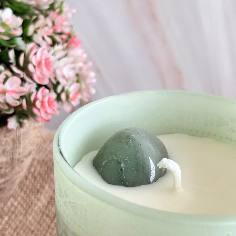 Vela Boho Árbol de la Vida con Piedra Jade 200g