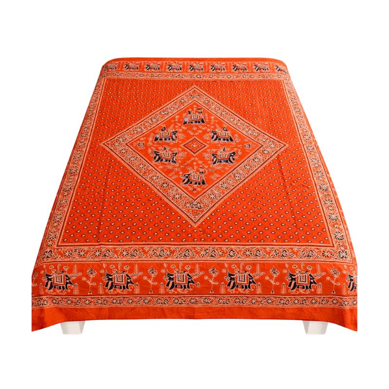 Cubrecama 2 Plazas Naranja Elefantes Sagrados