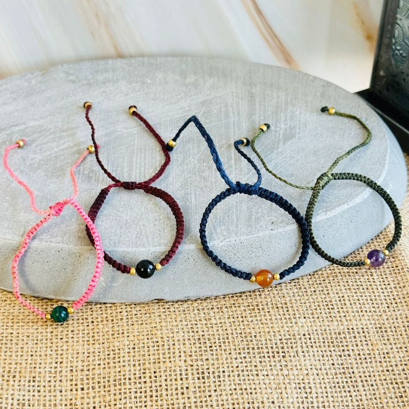 Pulsera de Hilo 6mm Ajustable con Piedra Preciosa