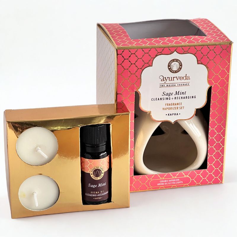 Kit Difusor de Cerámica Ayurveda Salvia y Menta