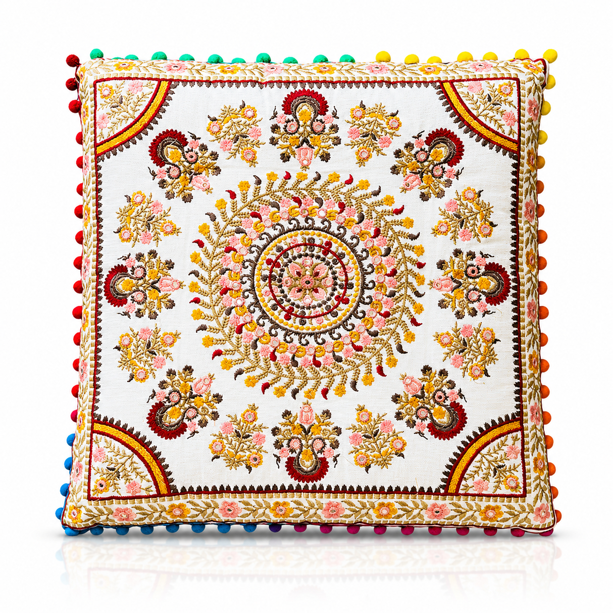 Cojin Boho Amarillo Cuadrado Grande