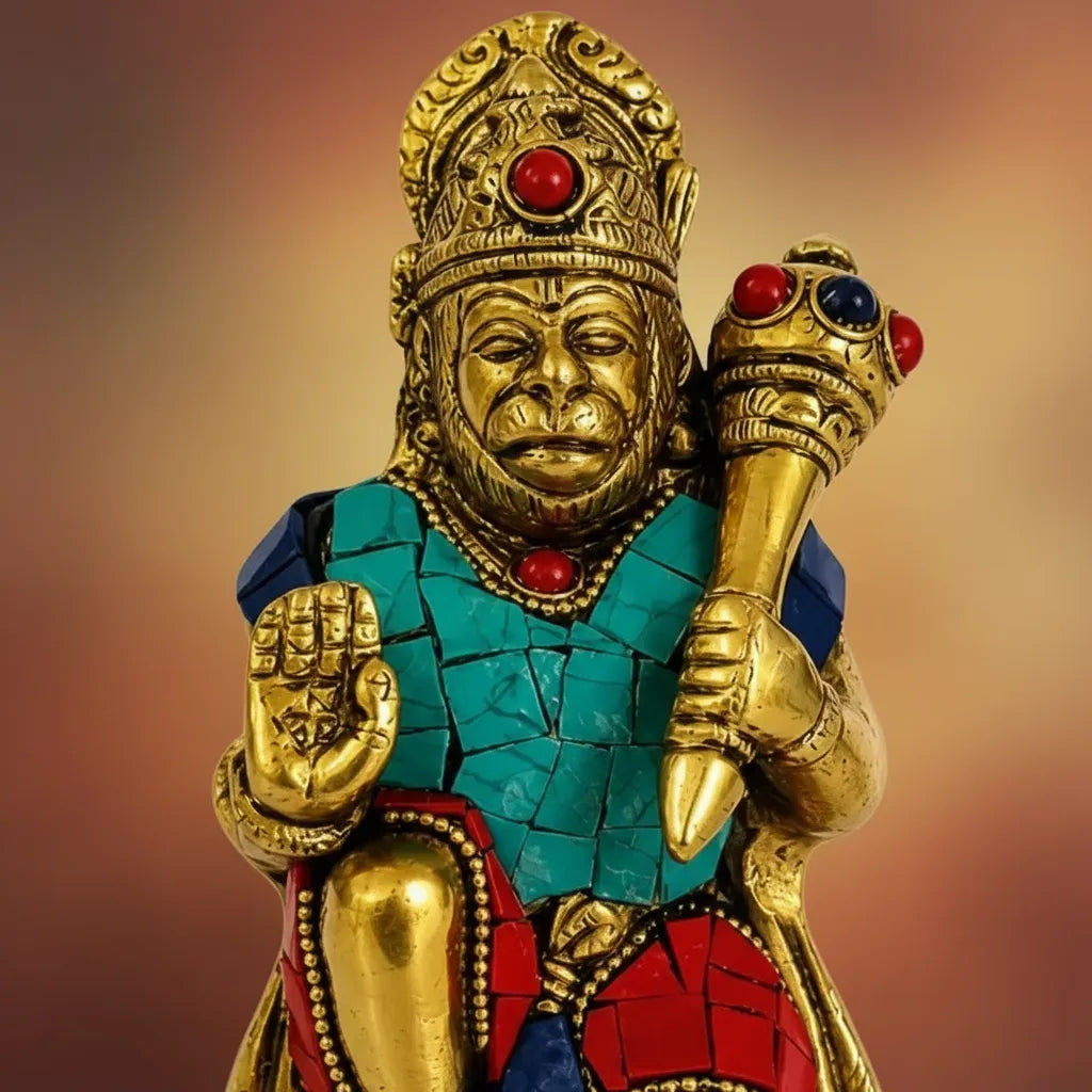 Hanuman Bronce con Piedras 16 cm