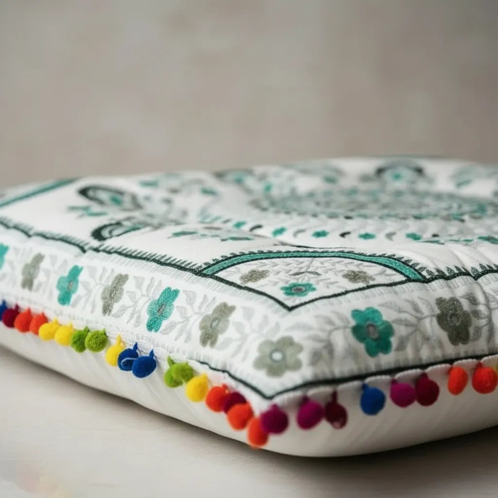 Cojin Boho Verde Cuadrado Grande