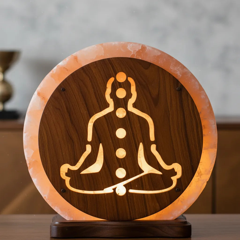 Lampara de Sal del Himalaya con Diseño Chakra Meditación