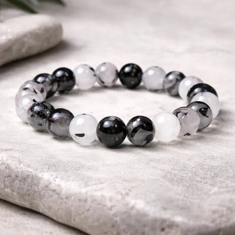 Pulsera Cuarzo Rutilado Negro 8mm