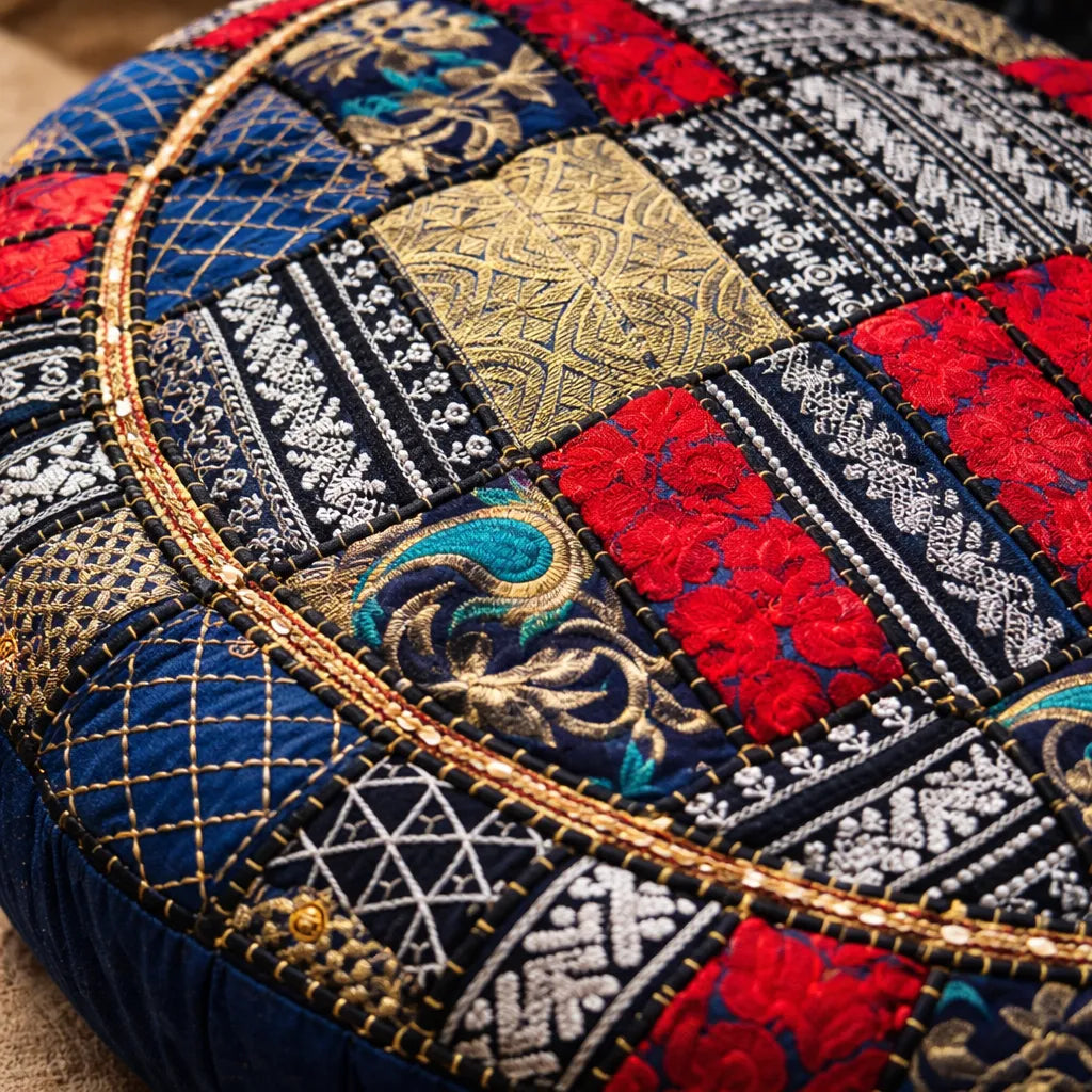 Cojin de Suelo Patchwork Azul Redondo Extra Grande