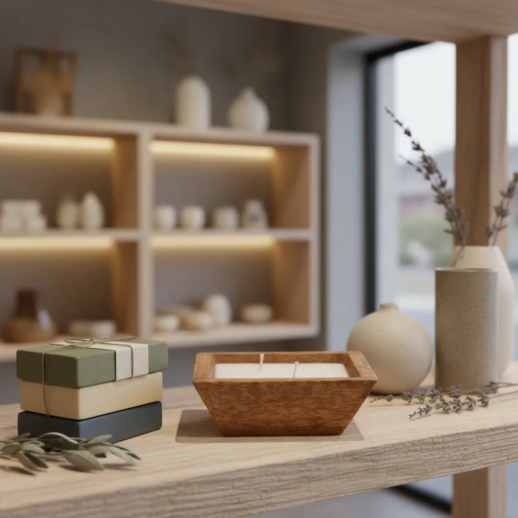 Vela Madera Cuadrada Té Blanco y Granada