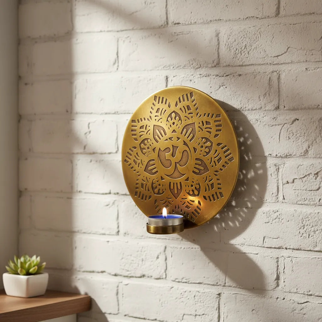 Porta Vela de Pared Flor OM Dorado Pequeño