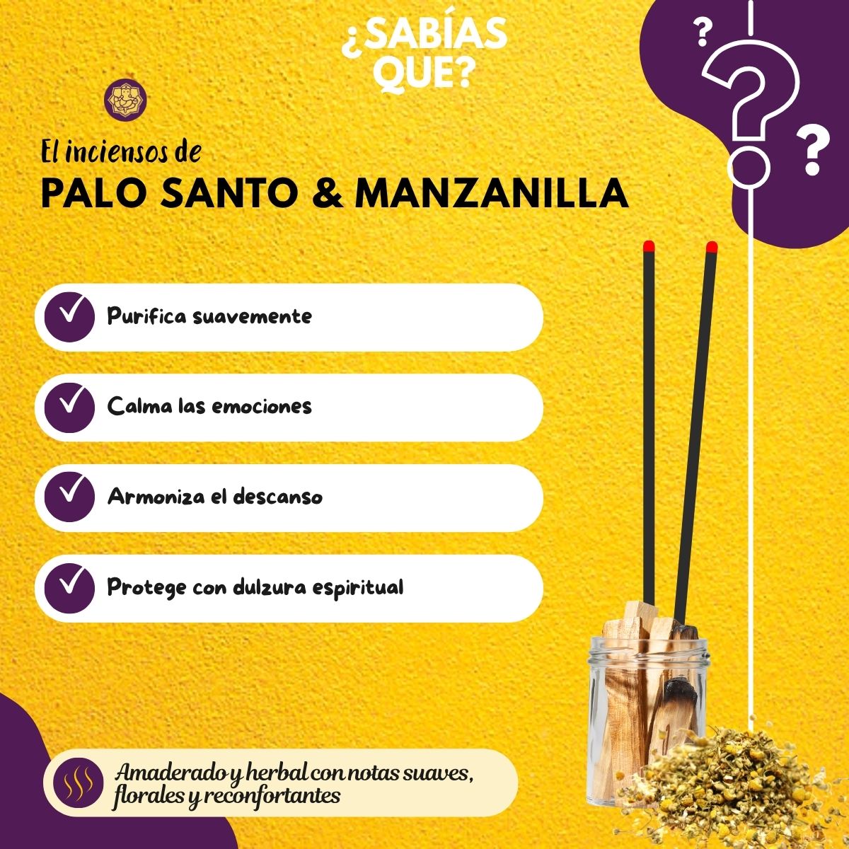 Incienso Orgánico Palo Santo con Manzanilla