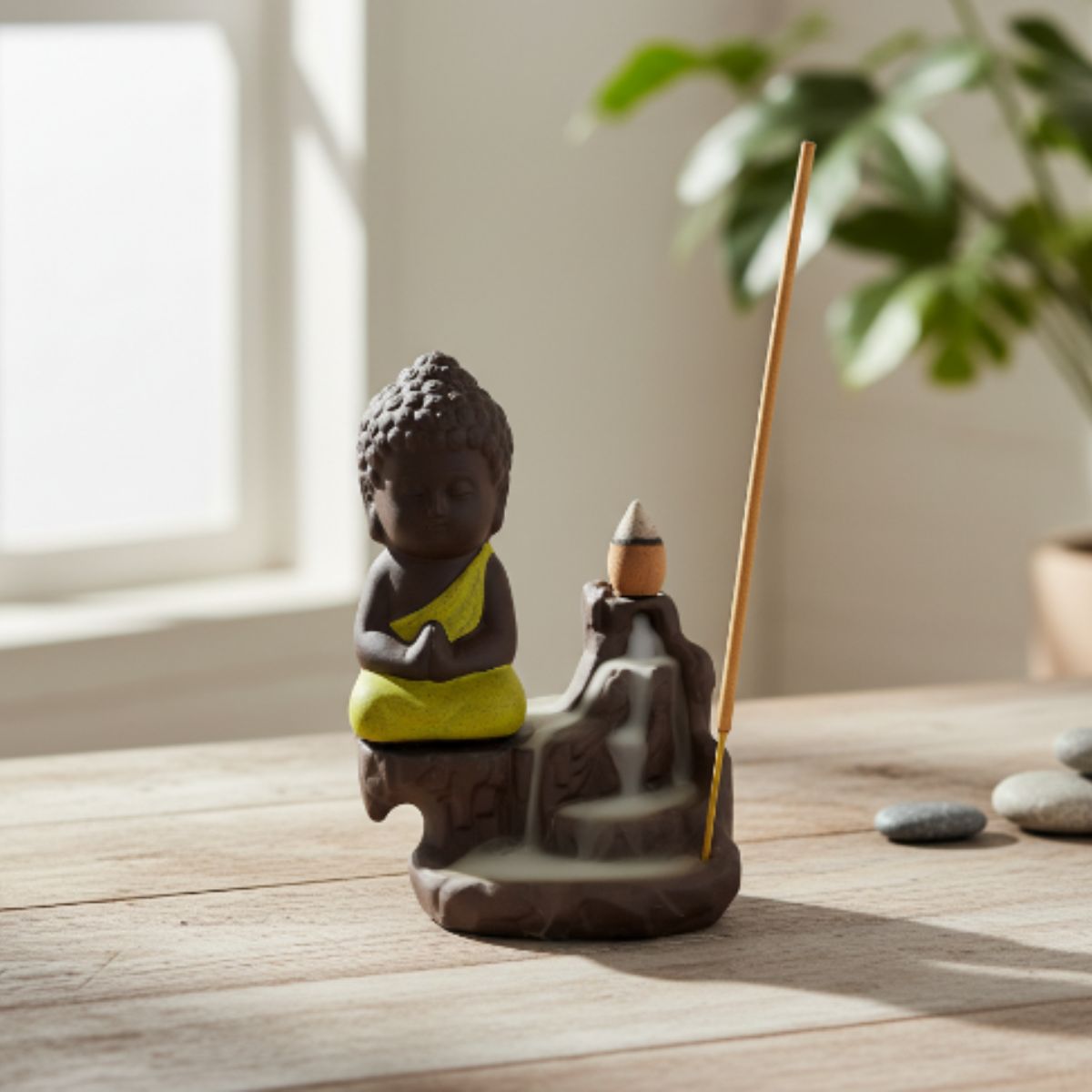 Porta Incienso Cascada Mini Buda Siddharta Amarillo