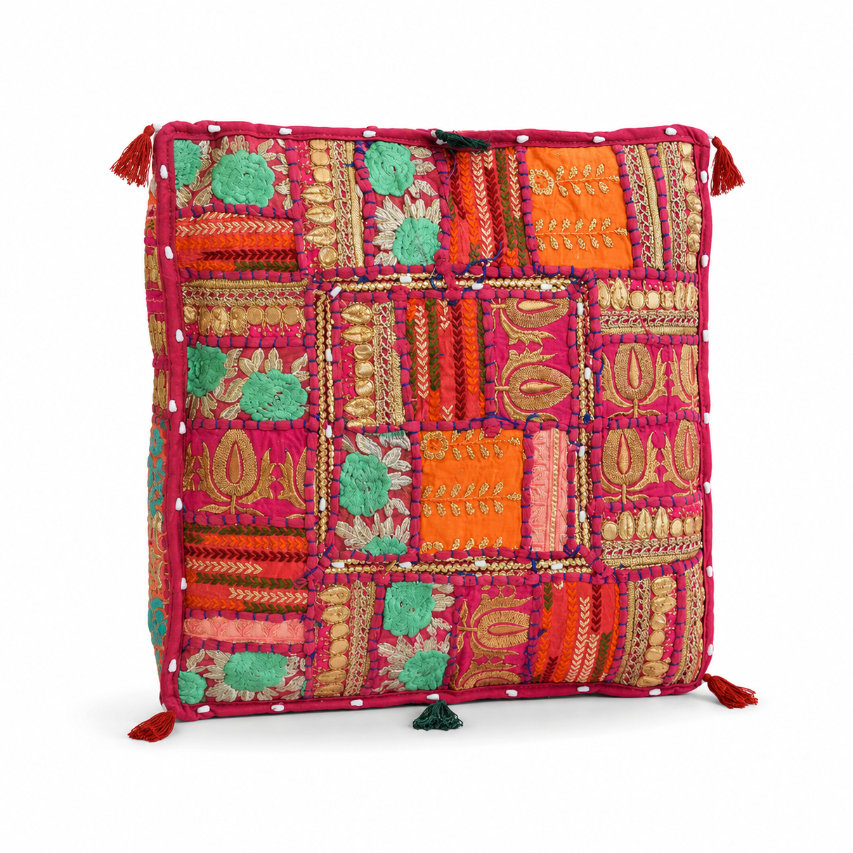 Cojin Patchwork Rosado Cuadrado Chico