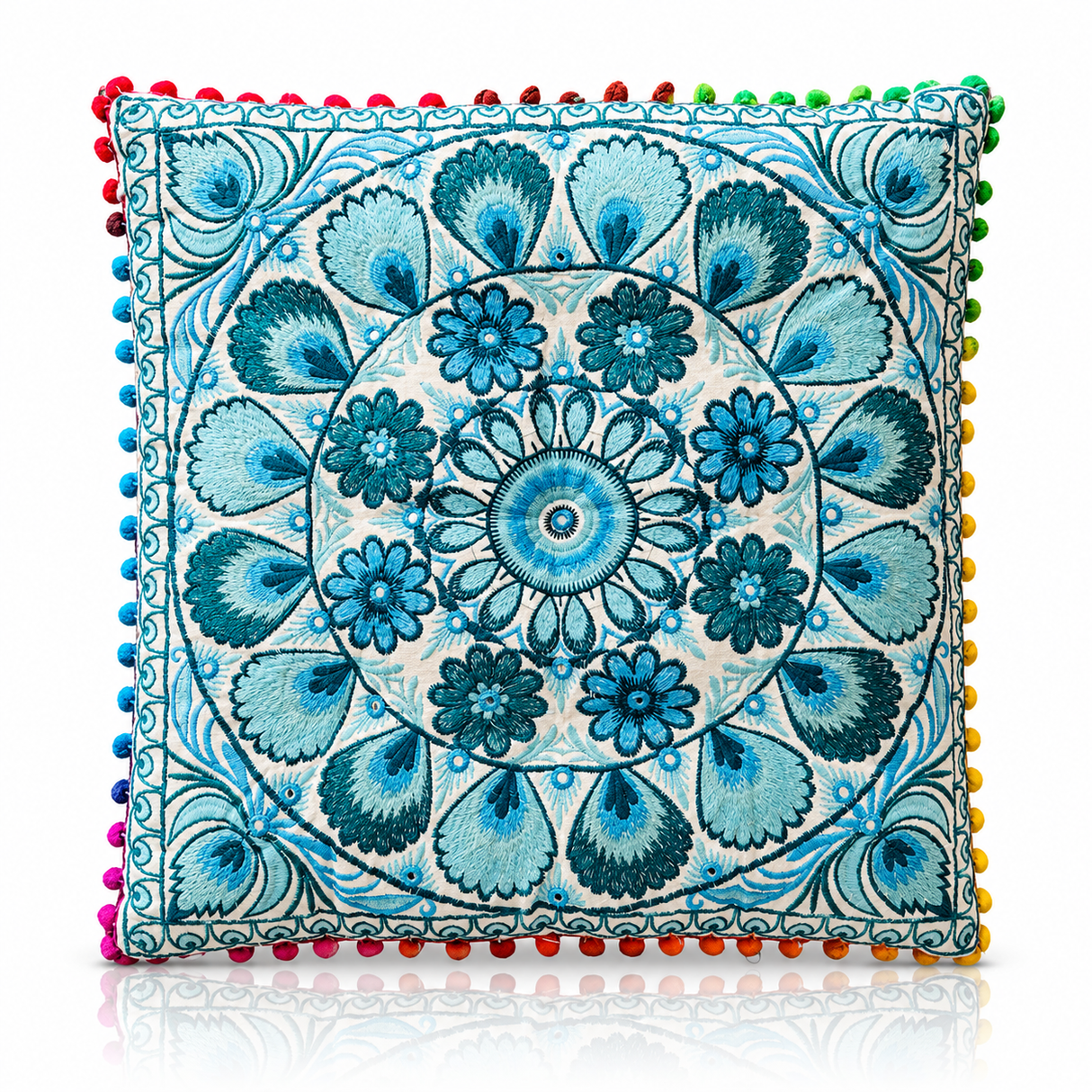 Cojin Boho Celeste Cuadrado Chico