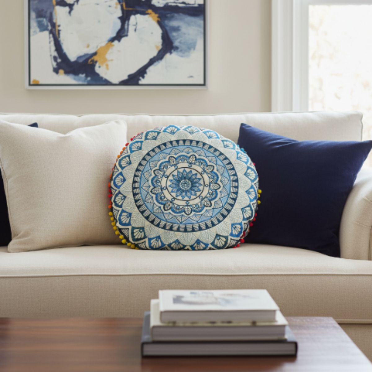 Cojin Azul Indio Redondo Chico