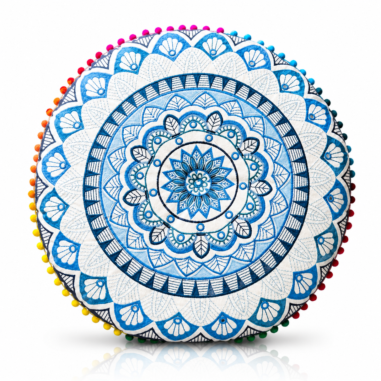 Cojin Boho Azul Redondo Chico
