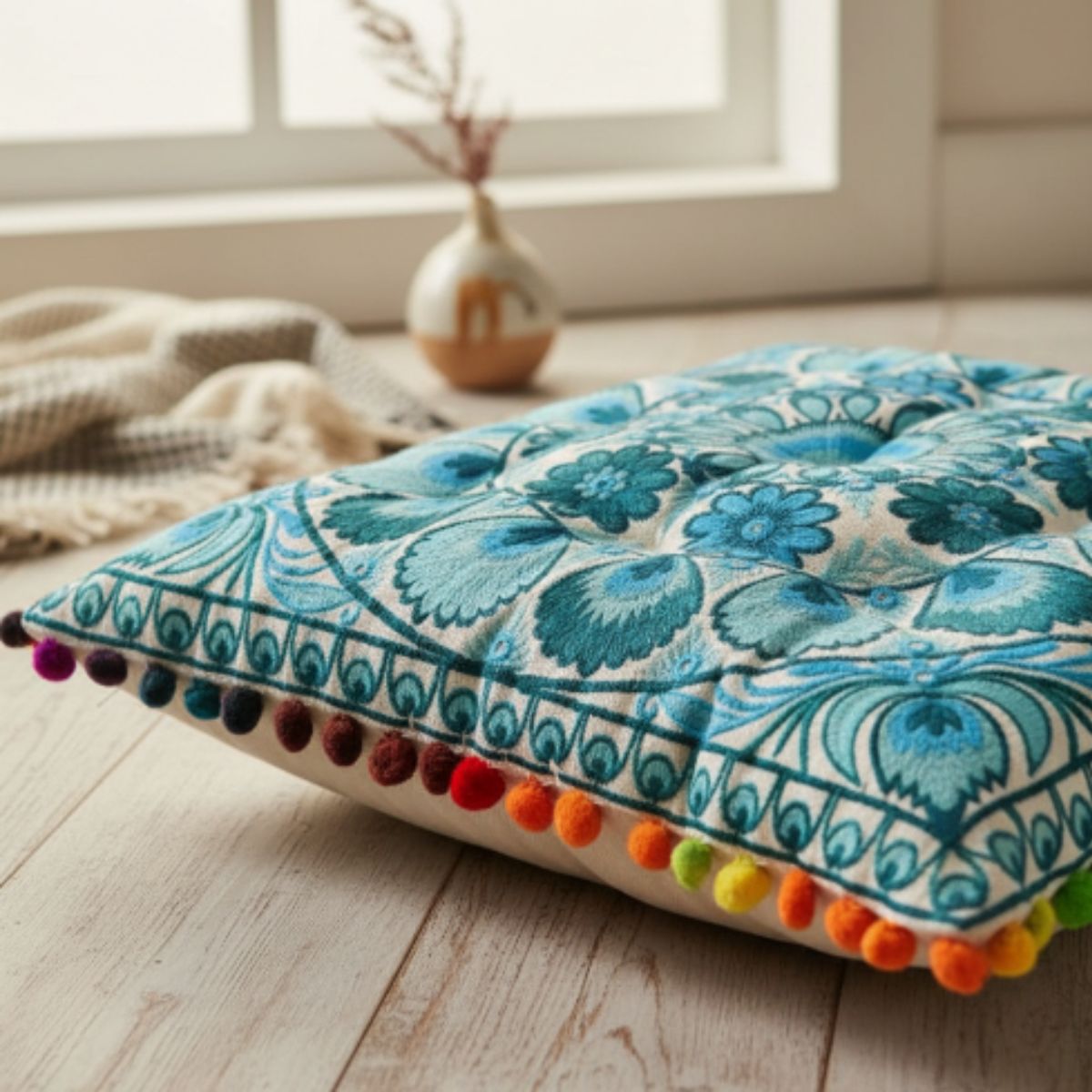 Cojin Celeste Indio Cuadrado Grande