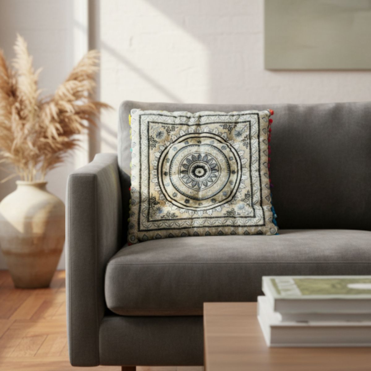 Cojin Gris Indio Cuadrado Mediano