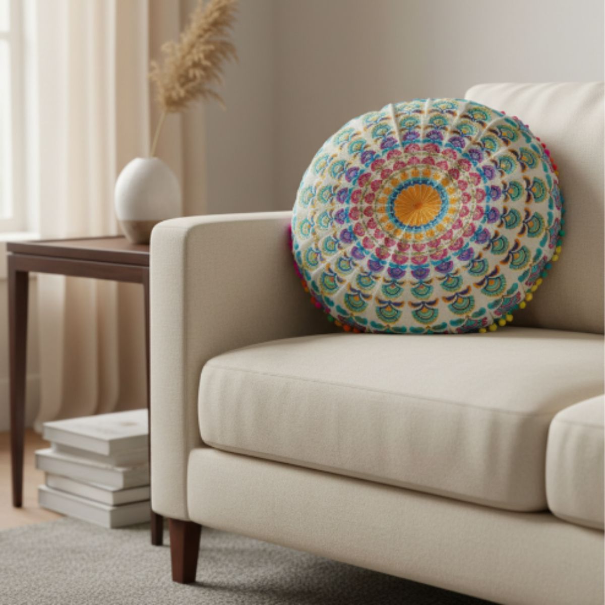 Cojin Multicolor Indio Redondo Grande