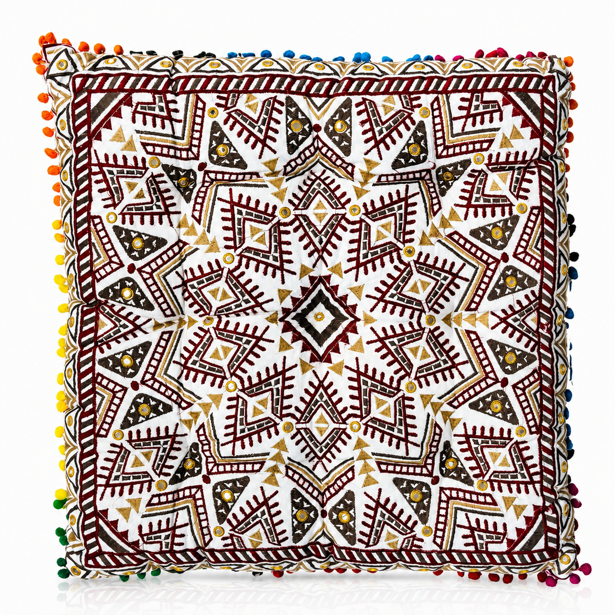 Cojin Boho Burdeo Cuadrado Mediano