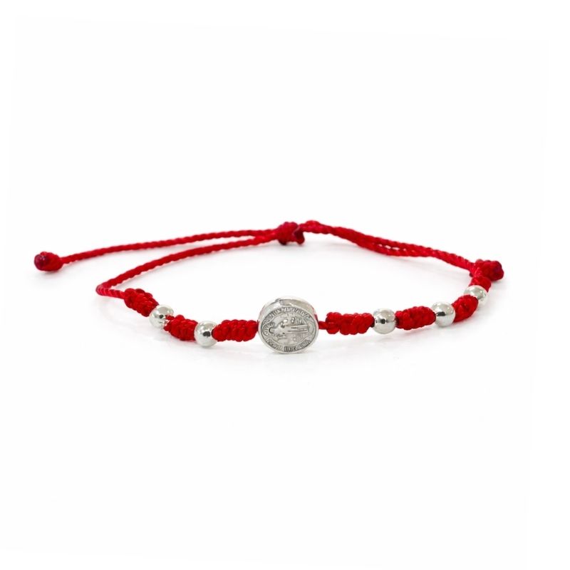 Pulsera Hilo Rojo 7 Nudos con San Benito