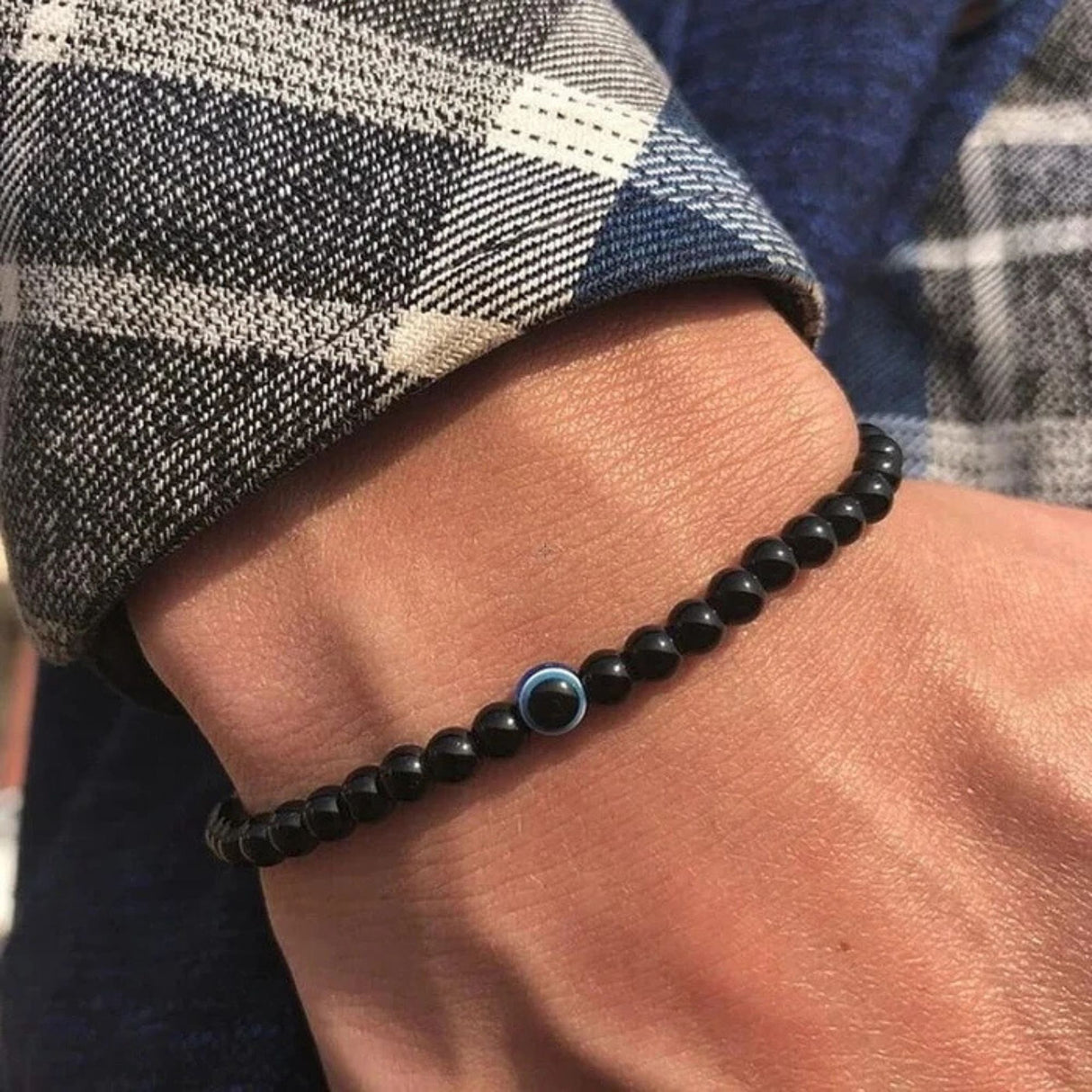 Pulsera Obsidiana Negra con Ojo Turco 4mm