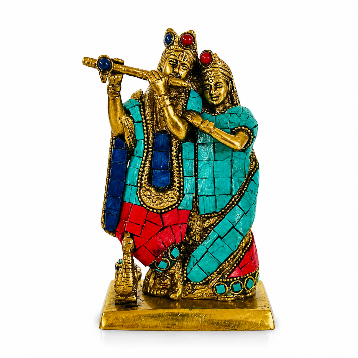 Radha Krishna Bronce con Piedras 16 cm