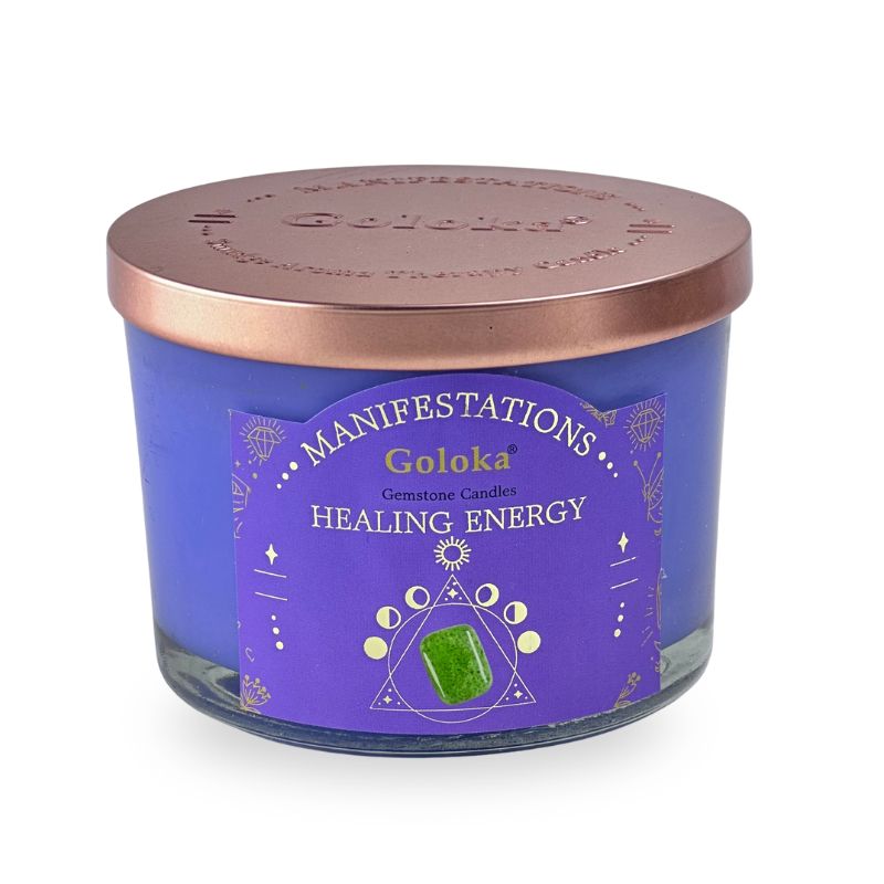 Vela Lavanda con Aventurina Verde - Energía Sanadora