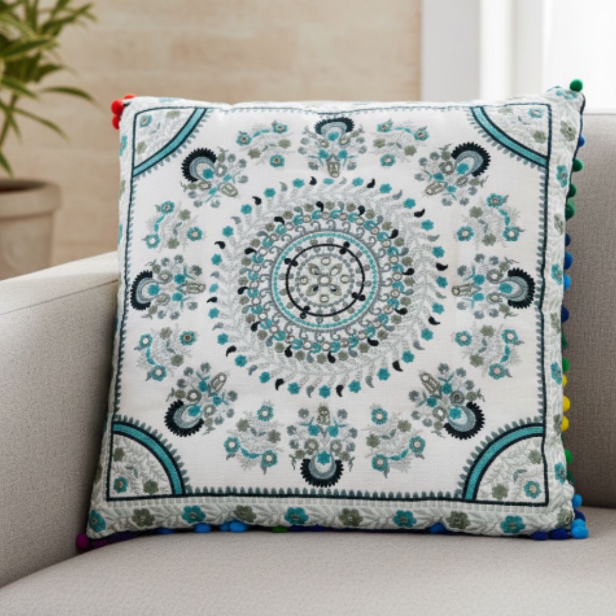 Cojin Verde Indio Cuadrado Mediano