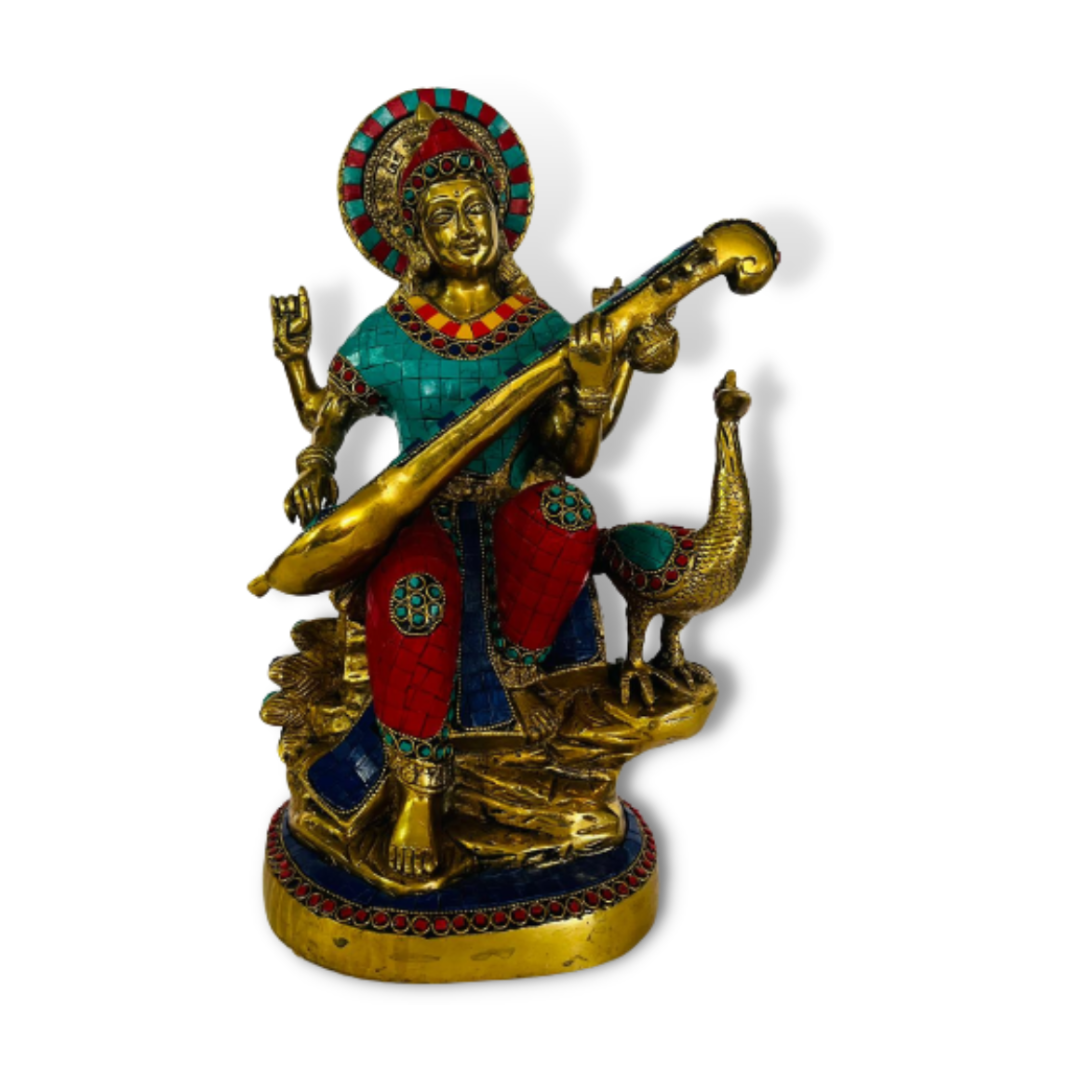 Figura de Bronce y Piedras Saraswati