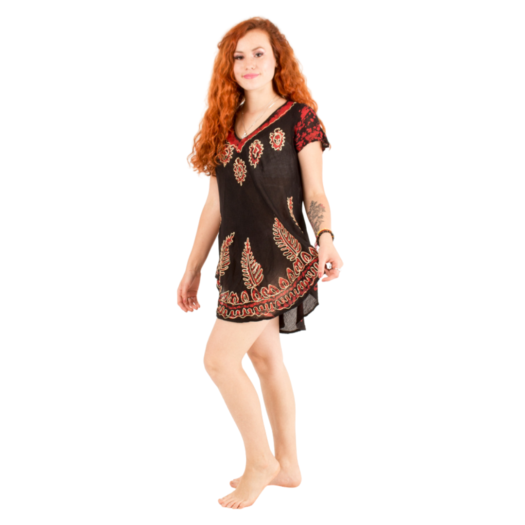 Blusa/Vestido Devika Negro con Rojo