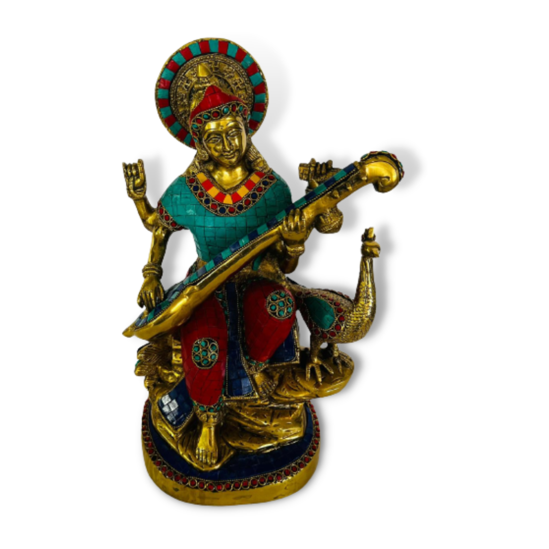 Figura de Bronce y Piedras Saraswati