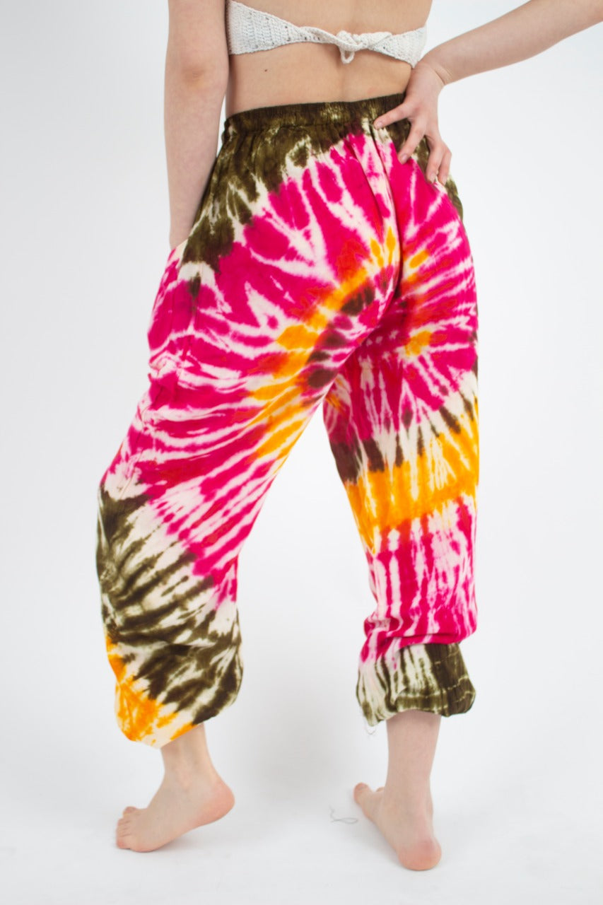 Pantalon Teñido Tricolor Bombacho Verde - Rosado