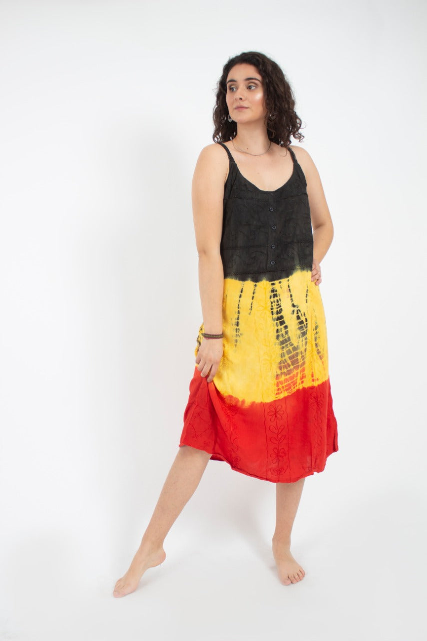 Vestido Teñido Tricolor Negro - Amarillo