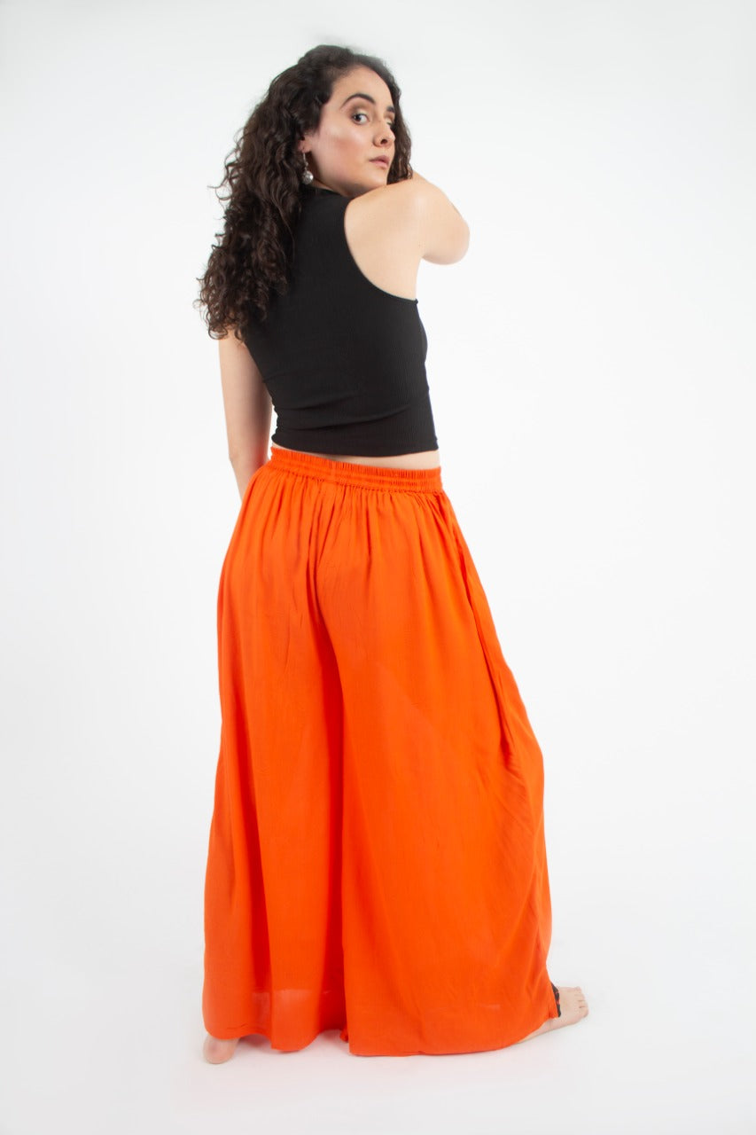Pantalon Palazzo Naranjo Bordado Inferior