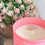 Vela Boho 7 Chakras con Piedra Cuarzo Rosa 200g