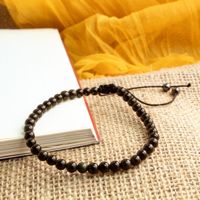 Pulsera Ajustable Obsidiana Negra 4mm