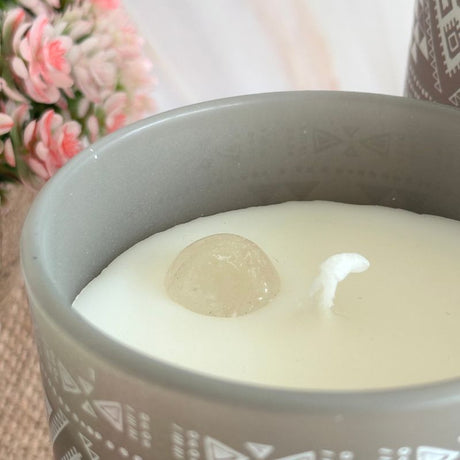 Vela Boho Salvia Blanca con Piedra Cuarzo Cristal 200g