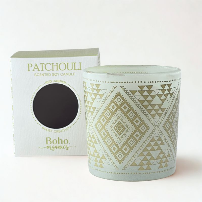 Vela Boho Pachulí con Piedra Jaspe Rojo 120g