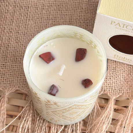 Vela Boho Pachulí con Piedra Jaspe Rojo 120g