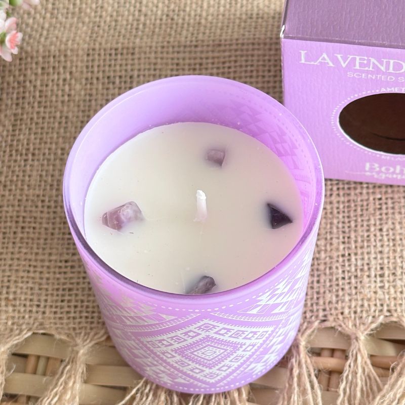 Vela Boho Lavanda Salvia con Piedra Amatista 120g