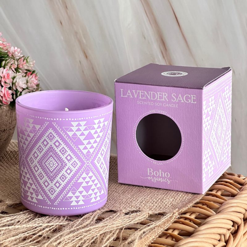 Vela Boho Lavanda Salvia con Piedra Amatista 120g