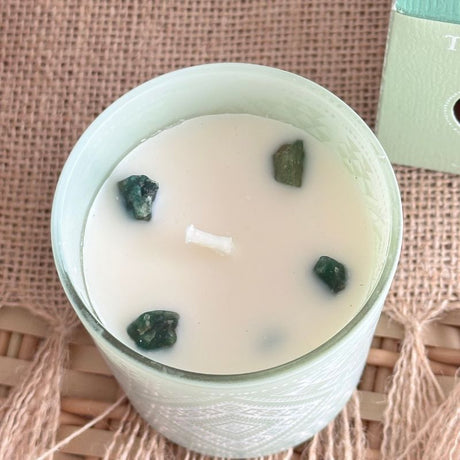 Vela Boho Árbol de la Vida con Piedra Jade 120g