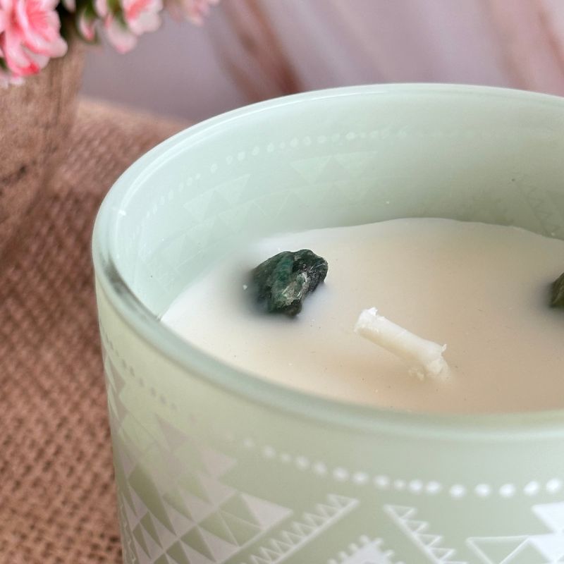 Vela Boho Árbol de la Vida con Piedra Jade 120g
