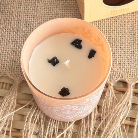 Vela Boho Palo Santo con Piedra Obsidiana 120g