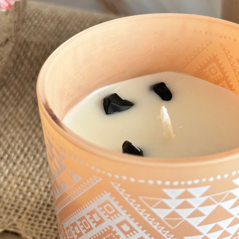Vela Boho Palo Santo con Piedra Obsidiana 120g