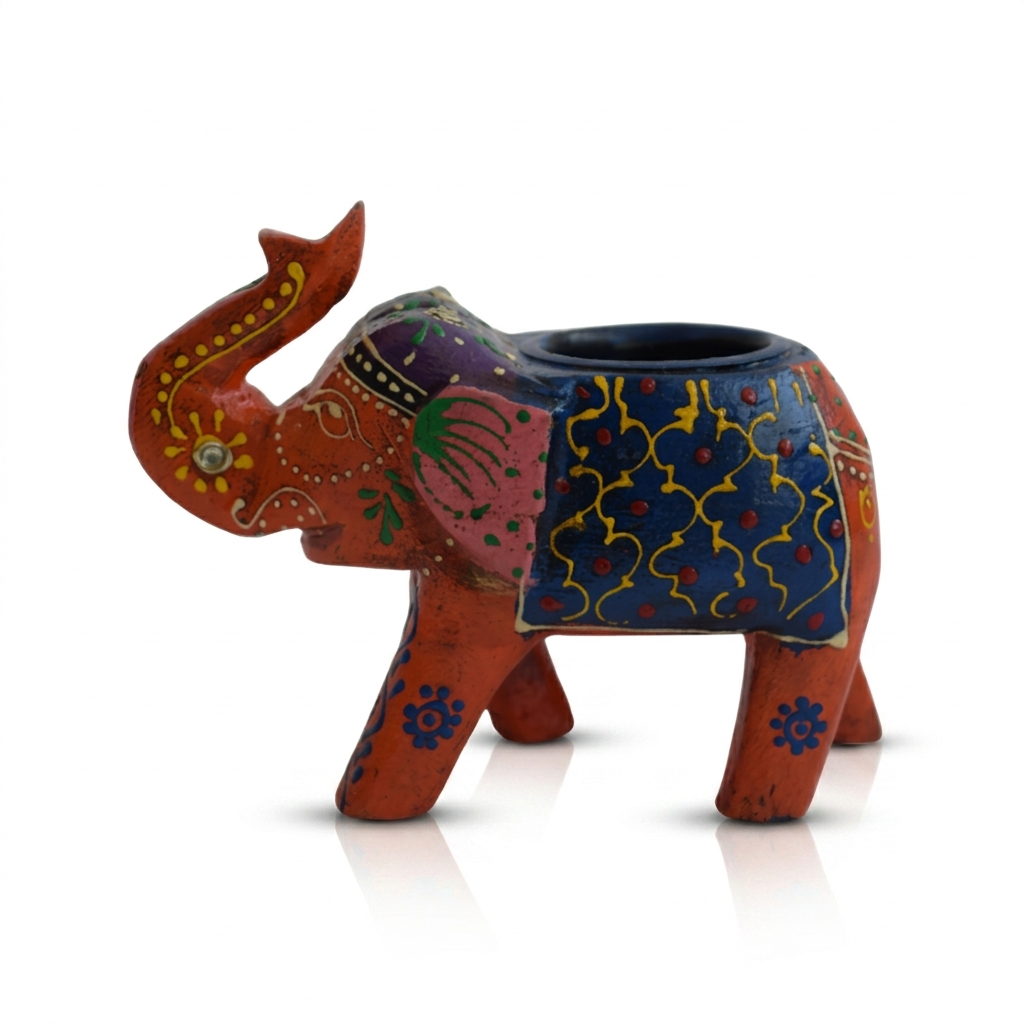 Porta Vela de Madera Elefante Rojo