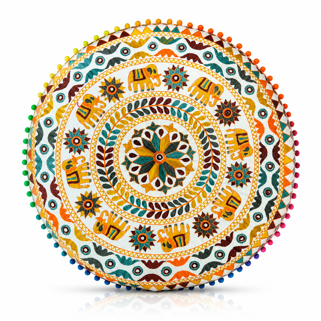 Cojin Boho Amarillo Redondo Chico