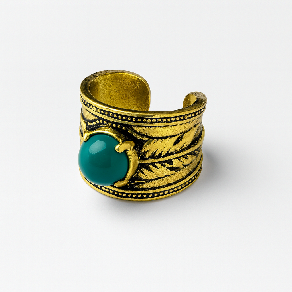 Anillo Pluma Dorada Malaquita
