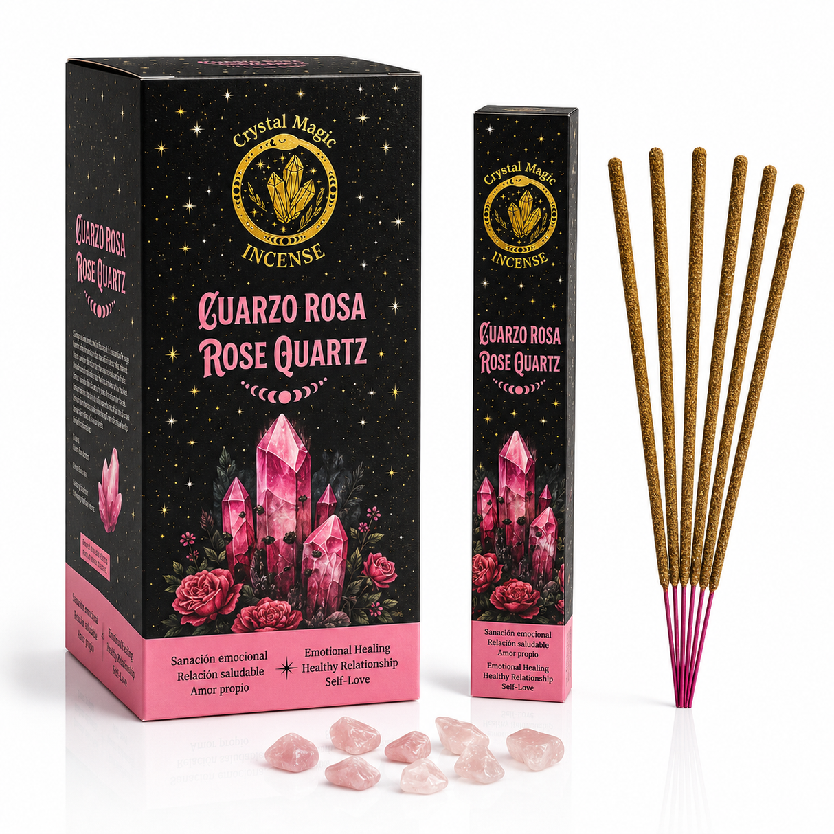 Incienso Rosa con Piedras de Cuarzo Rosa