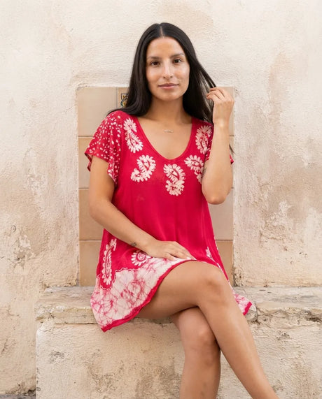 Blusa Vestido Devamati Rosado con Blanco
