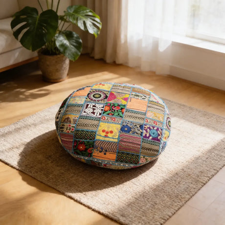 Cojin de Suelo Celeste Boho Redondo XL